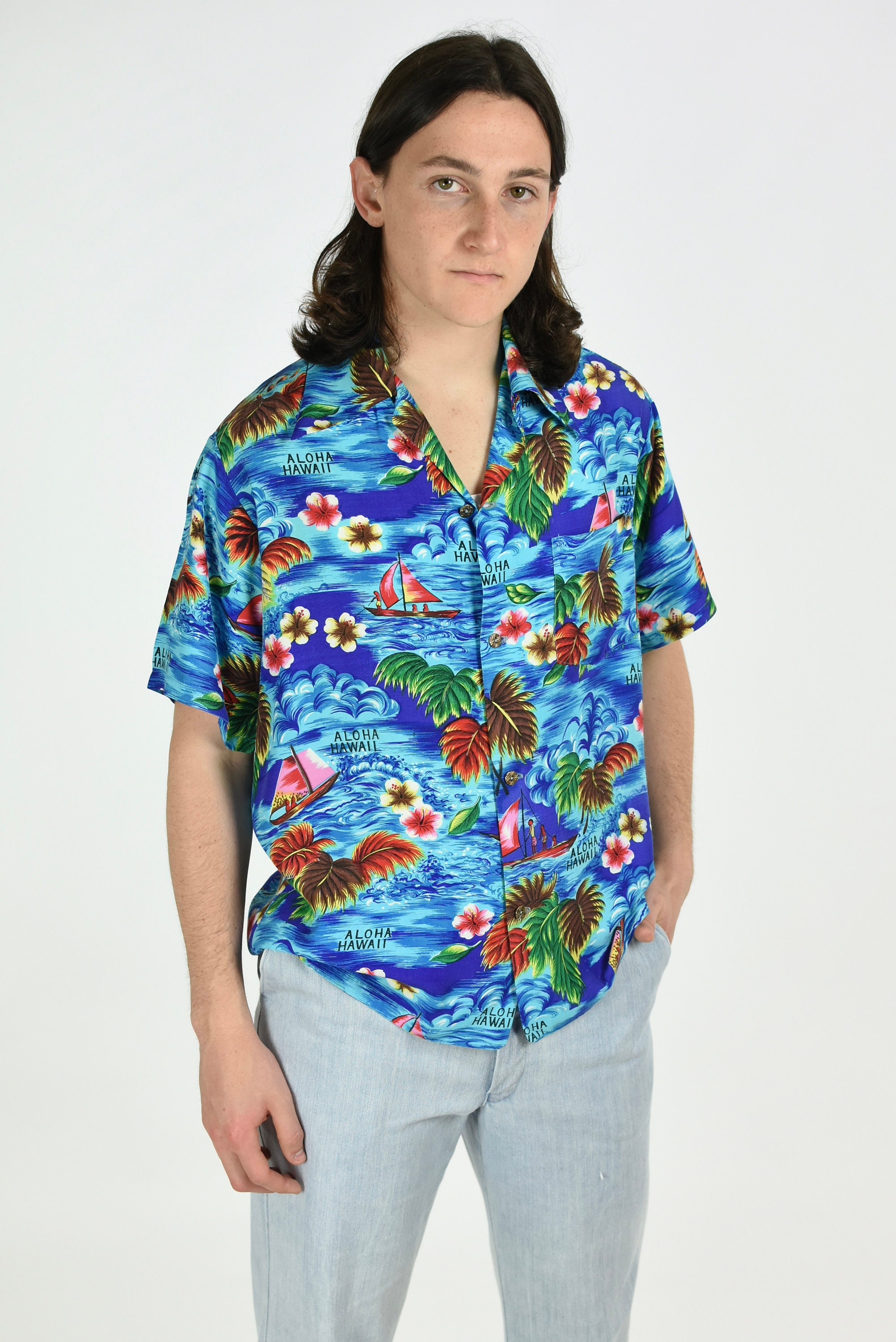 1970's 'aloha Hawaii' Rayon Tropical Print Summer Shirt - Etsy Israel