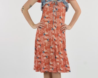 1970's does 1930's Ruffle Detail Lady Print Dress