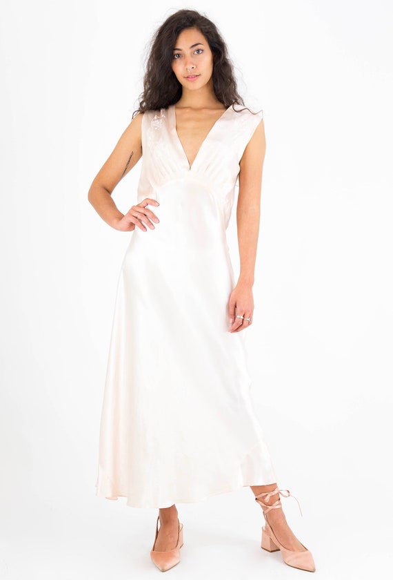 1940's Pale Pink Satin Embroidered Boudoir Slip Dr