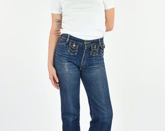 1970's High Waist Blue Denim Triple Pocket Jeans