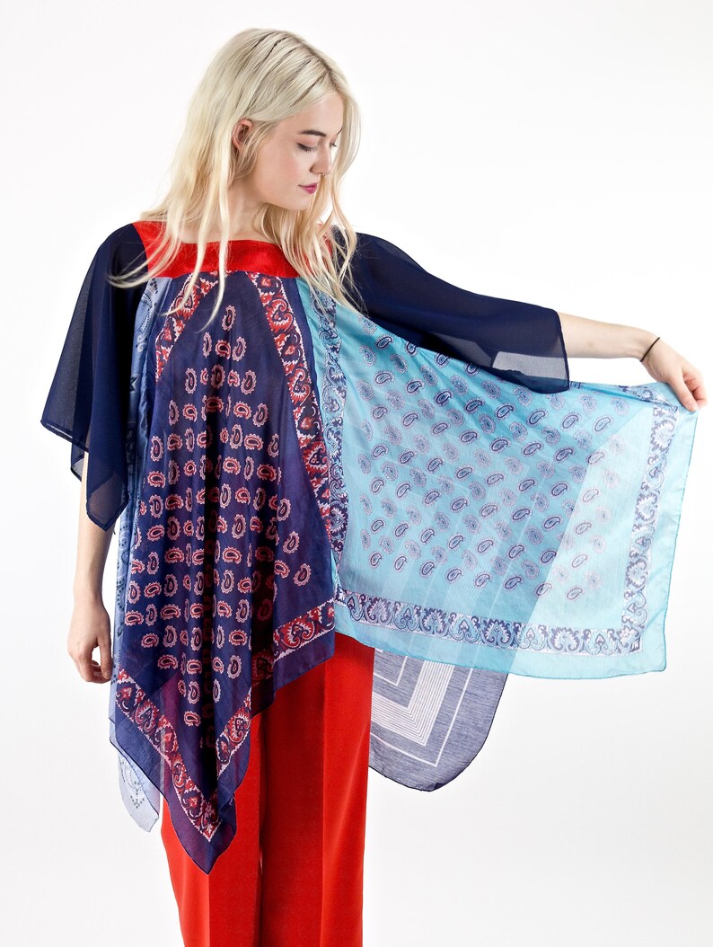 Bohemian Dreams Vintage 70/'s Floaty Mixed Pattern Angel Sleeve Scarf Top Dress