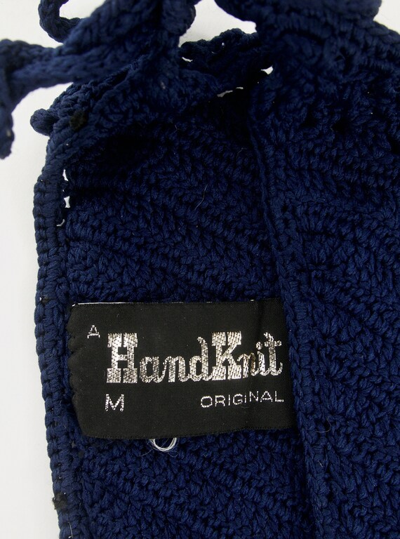 1970's Dead Stock Navy Blue Hand Knitted Two Piec… - image 9