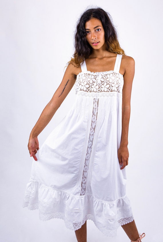 1920's White Cotton and Lace Boudoir Slip Petticoa