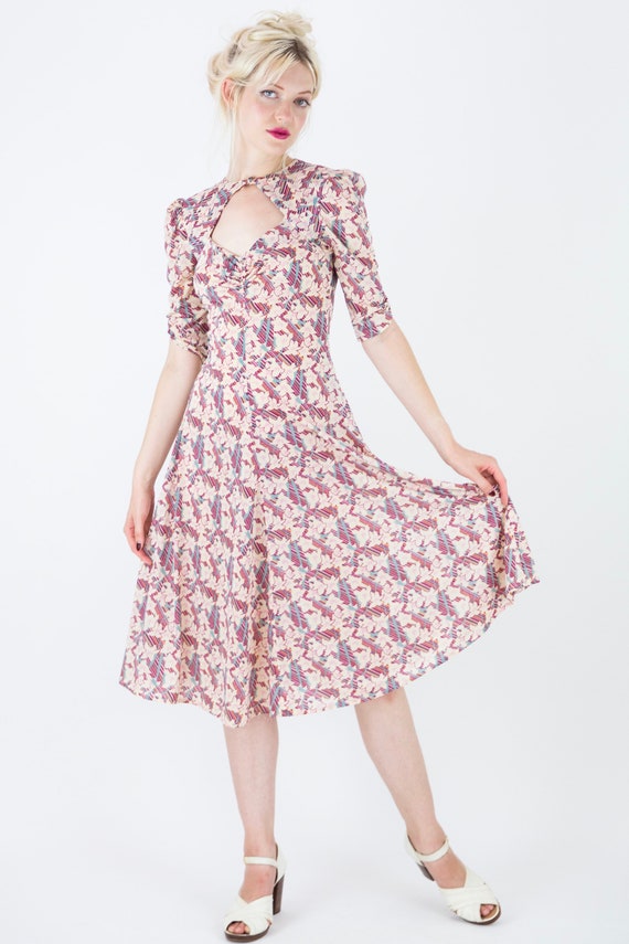 1970's Lee Bender Label Floral 30s Style Puff Slee