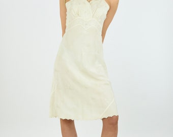 1930's Cream Silk Embroidered Boudoir Slip Dress