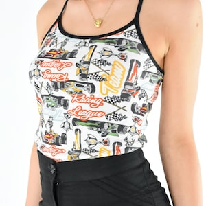 1970&#39;s Racing Car Print Cotton Singlet Top