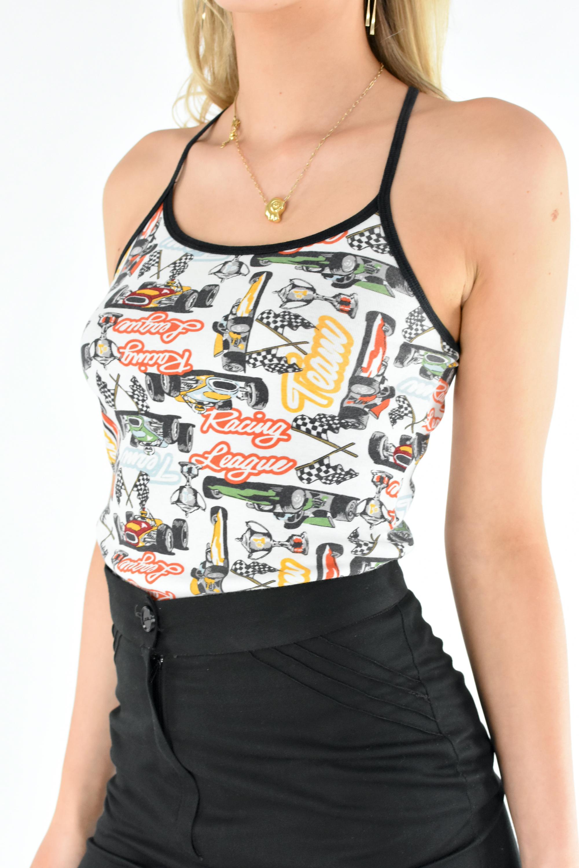 Canotta in cotone con stampa di auto da corsa anni '70 Italia