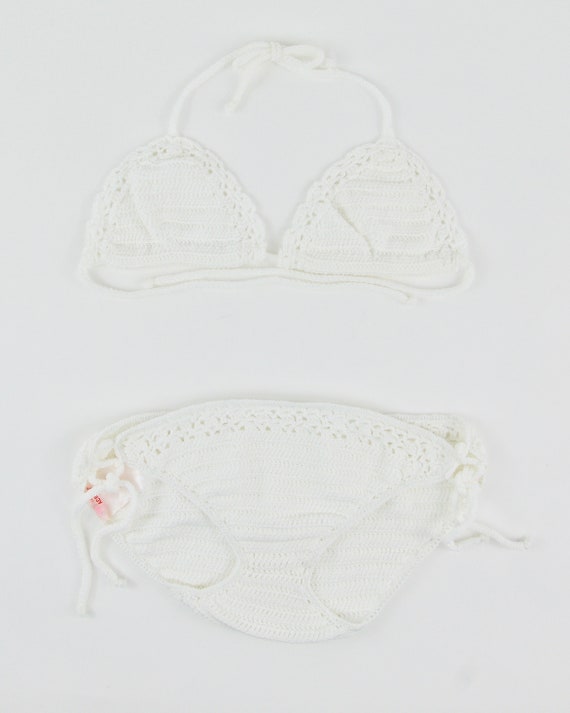 1970's Dead Stock White Hand Knitted Two Piece Bik