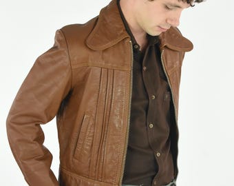 1970s Tan Leather Dagger Collar Men's Jacket