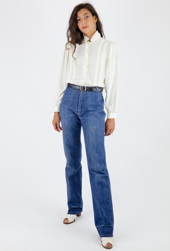 1970's Blue Denim High Waisted Pocket Detail Miss
