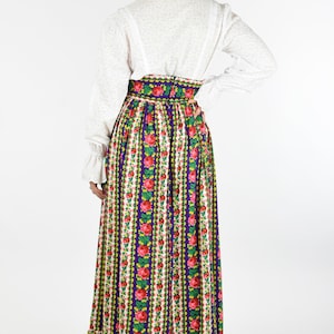 1960s Bright Floral Corset Waist Maxi Peasant Skirt image 6