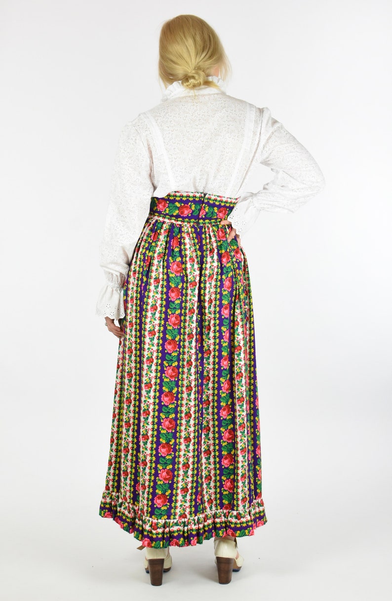 1960s Bright Floral Corset Waist Maxi Peasant Skirt image 6