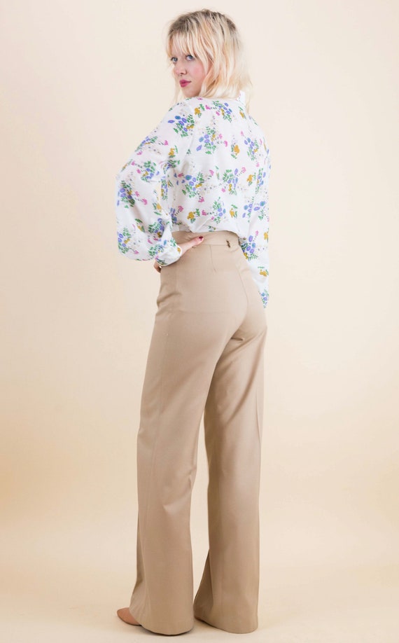 Vintage 70/'s High Waisted Pleat Detail Caramel Beige Flares