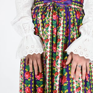 1960s Bright Floral Corset Waist Maxi Peasant Skirt image 4
