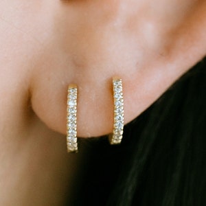 14K Solid Gold Jewelry Front And Back Cz Round Tragus Cartilage Snug Helix Lip Nose Ear Segment Clicker Hoop Ring Piercing Earring For Women