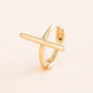 14K Solid Gold Dainty Minimalist Small Cross Bar Cartilage Helix Pierced Piercing Earring Loop Huggie Hoop Ring For Women Girls Men Jewelry