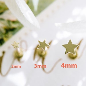 14k Solid Gold 18g Star Tragus Cartilage Inner Conch Forward Helix Nose Internally threaded Flat Back Earring Labret Stud Piercing Jewelry