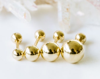 14K Real Solid Yellow Rose Gold Body Daith Conch Tragus Round Circle Ball Ear Stud Post Pierced Earring Piercing For Women Girls Men Jewelry