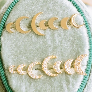 14K Real Solid Gold Sieraden 20g Kraakbeen Daith Tragus Cz Zijwaarts Half Volle Blauwe Halve Maan Sailor Luna Maan Ster Oorknopen Piercing Oorbel