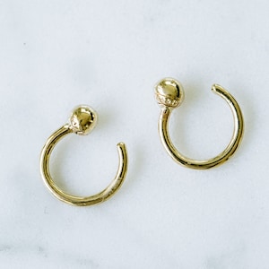 14K Solid Yellow Gold Circular Circle Round Ball Tragus Helix Cartilage Ear Jacket Earring For Women Jewelry Stud Wedding Simple