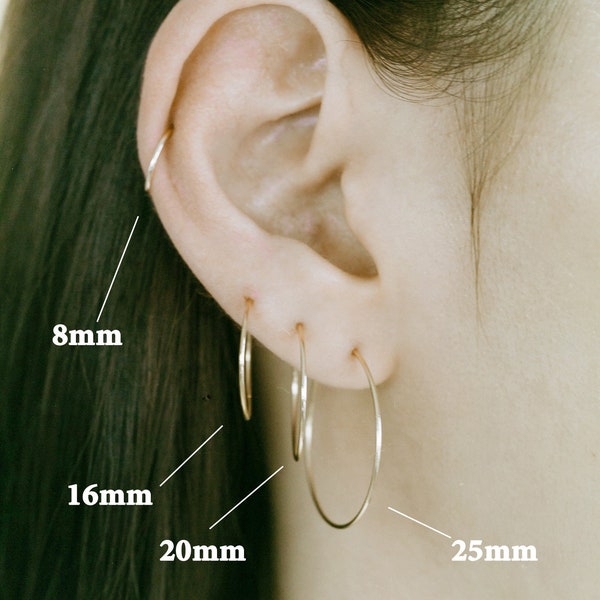 14K Yellow Gold Round Open Slim Wire Pipe Helix Snug Daith Cartilage Inner Conch Lobe Nose Lip Hoop Ear Piercing Earring For Women Men Teen