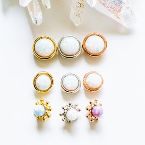 Simulated White Blue Opal Cartilage Daith Tragus Conch Twist Barbell Round Ball Stud Post Piercing Earring Labret Part For Women Men Jewelry