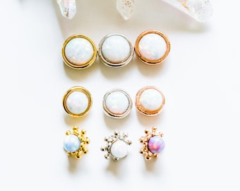 Simulado blanco azul opal cartílago Daith Tragus conch Twist Barbell Round Ball Stud Post Piercing Earring Labret Parte para mujeres hombres joyería
