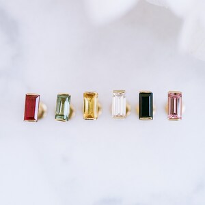 14K Solid Gold Baguette Genuine Natural Sapphire Or Ruby Cartilage Helix Tragus Conch Internally Threaded Stud Post Flat Back Earring Labret
