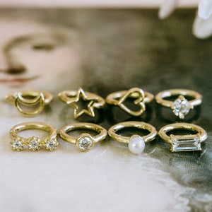 14K Solid Gold Jewelry Birthstone Round Bezel Cz Tragus Cartilage Snug Rook Helix Ear Seamless Piercing Earring Clicker Huggie Hoop Ring