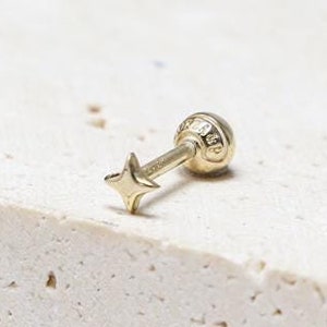 14K Solid Gold Sunlight Star Anti Tragus Cartilage Forward Helix Inner Conch Lobe Ear Stud Post Earring Barbell 16g 18g Piercing Jewelry