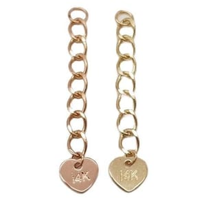 14k Solid Gold Cable Necklace Bracelet Connector Connected Extender Extension Removable Adjustable Heart Charm Extra Chain Jewelry