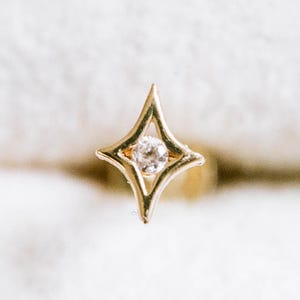 14K Solid Gold Cartilage Tragus Helix Inner Conch Nose Sunlight Star Post Flat Back Internally Threaded Labret Piercing Earring Stud Jewelry
