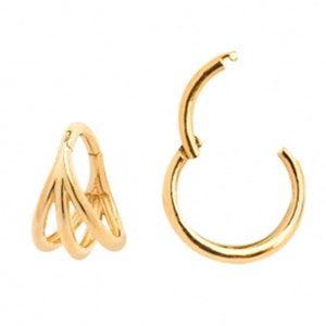 14K Solid Gold Jewelry Tragus Cartilage Snug Rook Forward Helix Lobe Ear Seamless Clicker Huggie Nose Round Hoop Ring Piercing Earring