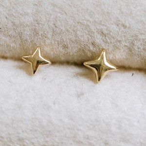 14K Solid Gold Cartilage Tragus Helix Inner Conch Nose Sunlight Star Post Flat Back Internally Threaded Labret Piercing Earring Stud Jewelry