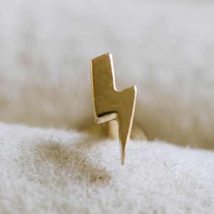 20g 18g 16g 14K Gold Minimalist Cartilage Tragus Forward Helix Nose Lightning Bolt Flat Back Internally Threaded Labret Piercing Earring
