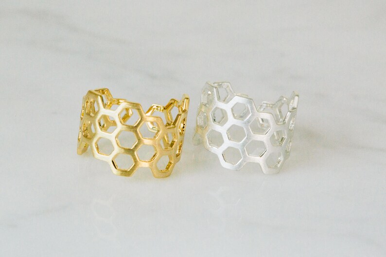 Hexagon Honey Bee Stretch Adjustable Ring R1862hexagon Etsy