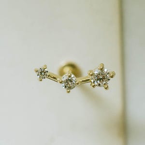 20g 18g 16g 14K Solid Gold Cartilage Tragus Helix Inner Conch Curved Bar Post Flat Back Internally Threaded Labret Piercing Earring Stud