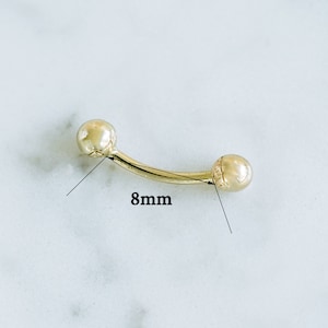 14K 18k Solid Gold Round Fresh Water Pearl Snug Rook Eyebrow Navel Daith Banana Curved Ear Earring Barbell Piercing For Women Men 16g 18g image 9