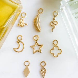 14k Real Solid Gold Tiny Small Dangle Ear Stud Post Double Connected Hoop Ring Earring Labret Jacket Piercing Droplet Pendant Charm Jewelry