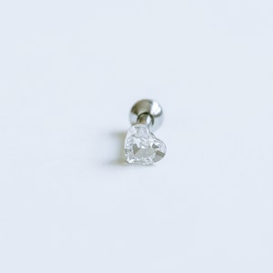 Cz Heart Surgical Stainless Steel 16g 16-Gauge  Cute Cartilage Tragus Helix Internally Threaded Barbell Ear Studs Piercing Pierced Earring
