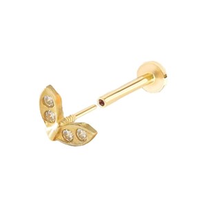 20g 18g 16g 14K Solid Gold Cartilage Tragus Helix Conch Cz Heart Triangle Post Flat Back Internally Threaded Labret Piercing Earring Stud