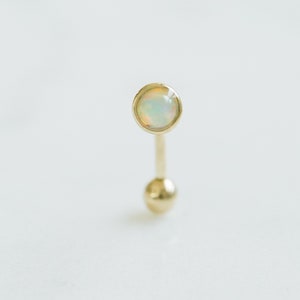 14K Solid Gold White Blue Pink Opal Snug Rook Eyebrow Navel Daith Banana Curved Ear Earring Barbell Piercing for Women Men 16g 18g Jewelry