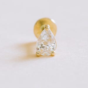 20g 18g 16g 14K Solid Gold Cartilage Tragus Helix Inner Conch Pear Cz Teardrop Flat Back Internally Threaded Labret Piercing Earring Stud