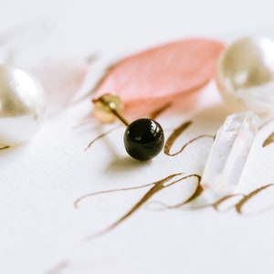 14K Gold Black Gemstone Onyx Ball Forward Helix Cartilage Tragus Inner Conch Externally Threaded Ear Stud Post Earring Labret For Women Men