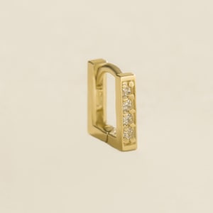 14K Solid Gold Jewelry Bling Cz Minimal Square Cartilage Helix Ear Stud Post Piercing Earring Huggie Ring Hoop For Women Girls Men Jewelry