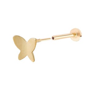 14K Solid Gold Cartilage Tragus Helix Inner Conch Butterfly Post Flat Back Internally Threaded Labret Piercing Earring Stud Jewelry