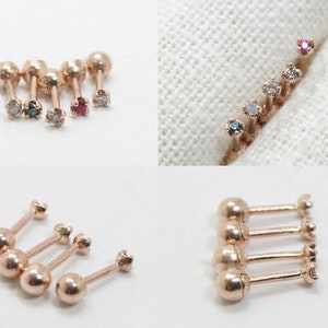 14K Real Yellow Gold Cz 4 Prongs Anti Tragus Cartilage Forward Helix Inner Conch Lobe Ear Stud Post Earring Barbell 16g 18g Piercing Jewelry