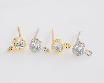 4 peças 4mm cz zircônia cúbica solitaire brincos redondos, brincos solitários, componente de brinco redondo cz, brincos, brinco cz