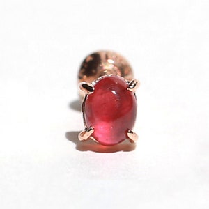 18K 14K Solid Gold Oval Round Genuine Natural Ruby Lobe Tragus Cartilage Helix Inner Conch Ear Earring Barbell Earring Piercing For 16g 18g