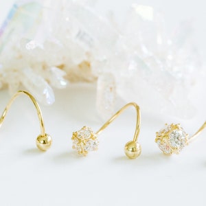 14K Real Yellow Gold Simulated Diamond Cz Twist Spiral Round Ball Wire Tragus Helix Cartilage Lip Ear Piercing Earring For Women Jewelry